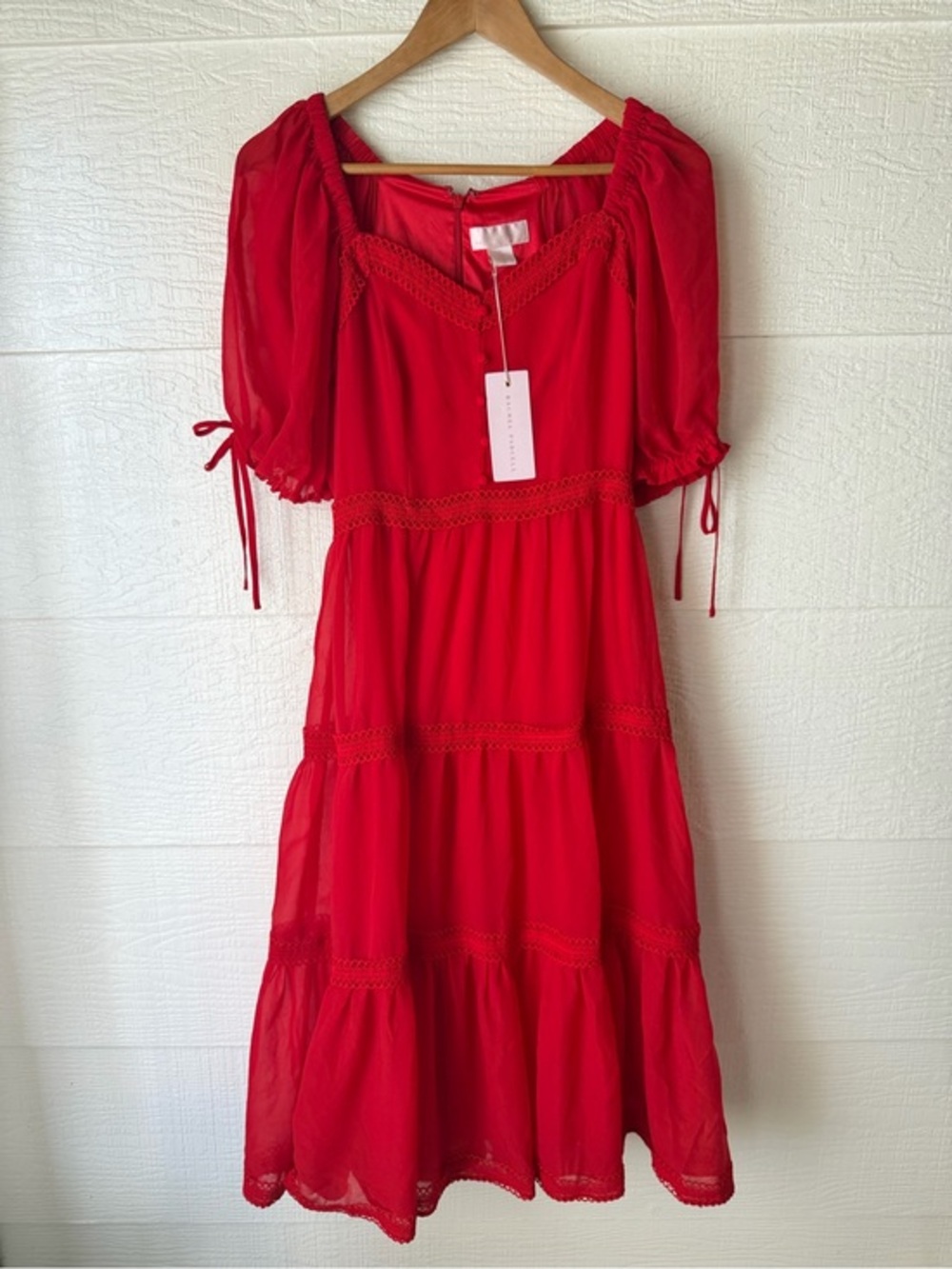 Rachel Parcell NWT Red Goji Puff Sleeve Midi Dress Small